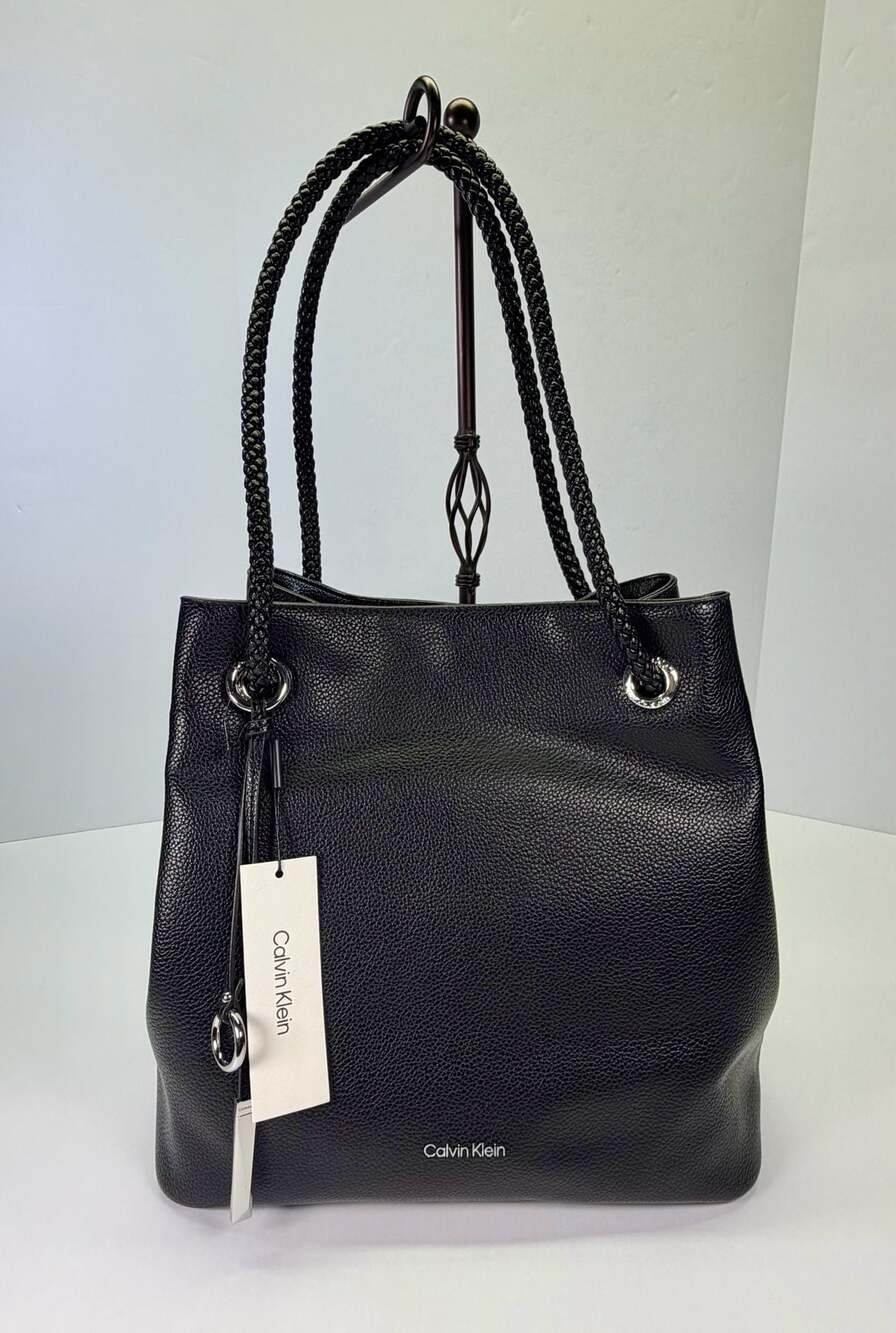 Calvin Klein Gabrianna Black Pebble Leather Tote Bag